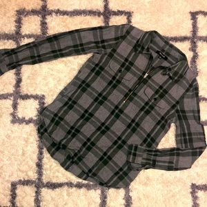 Madewell Zip Front Green Flannel Shirt Popover Size XXS